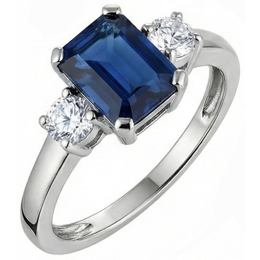 3 Steine 2.50 Karat Ceylon Saphir Jubiläumsring Weißgold 14K