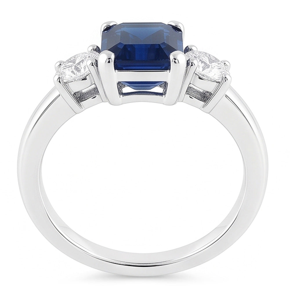 3 Steine 2.50 Karat Ceylon Saphir Jubiläumsring Weißgold 14K