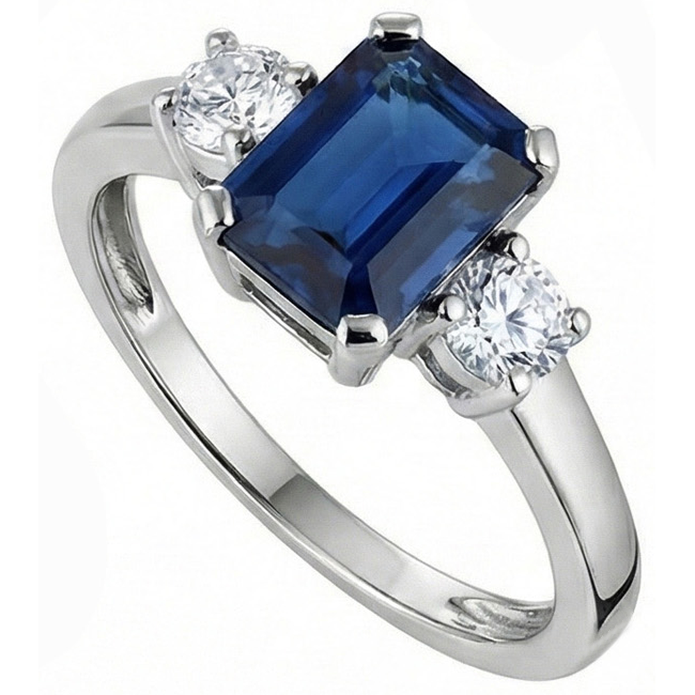 3 Steine 2.50 Karat Ceylon Saphir Jubiläumsring Weißgold 14K
