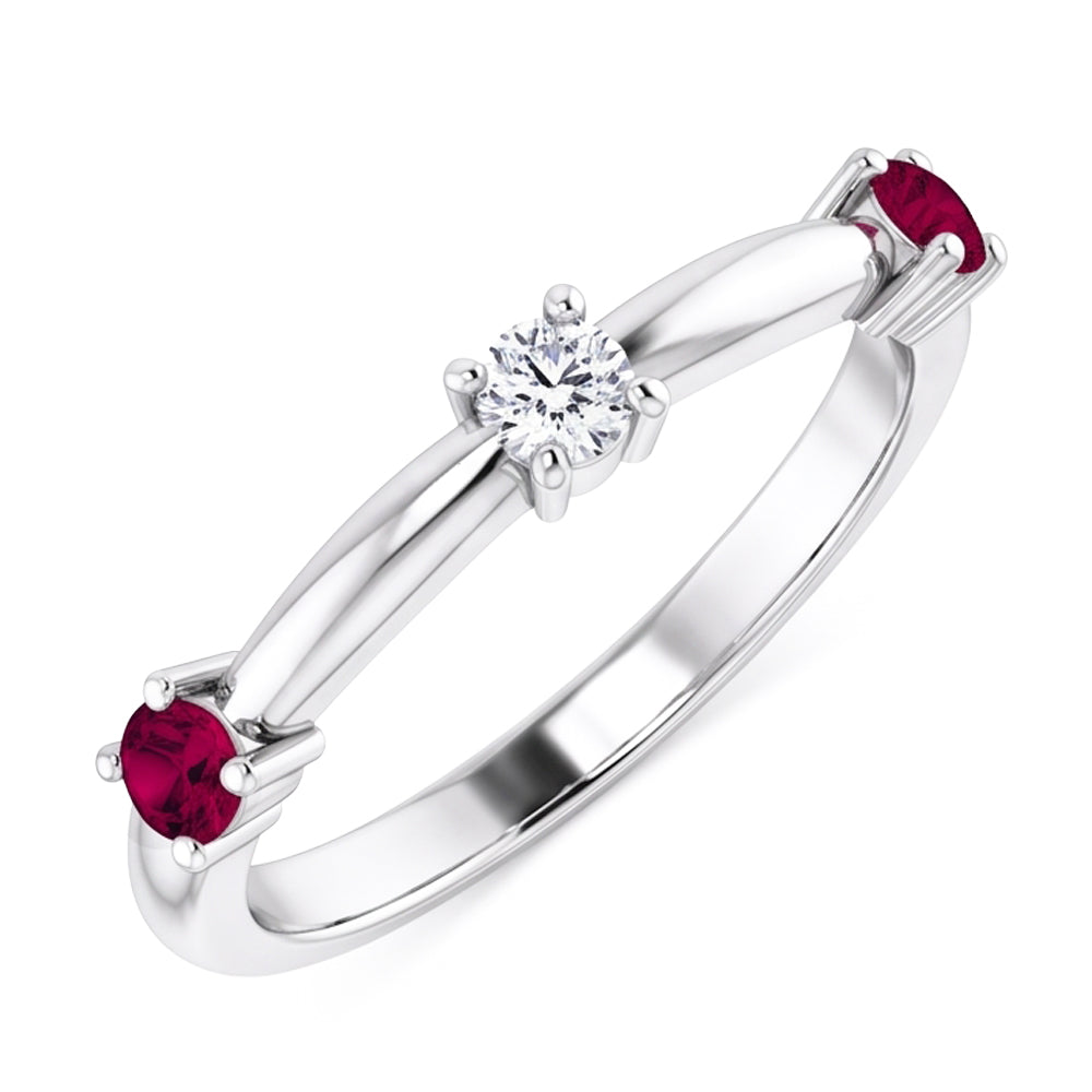 3 Steine Aus der Erde Abgebauter Natürlicher Diamantring 0.90 Karat Burma Rubin Damen Schmuck