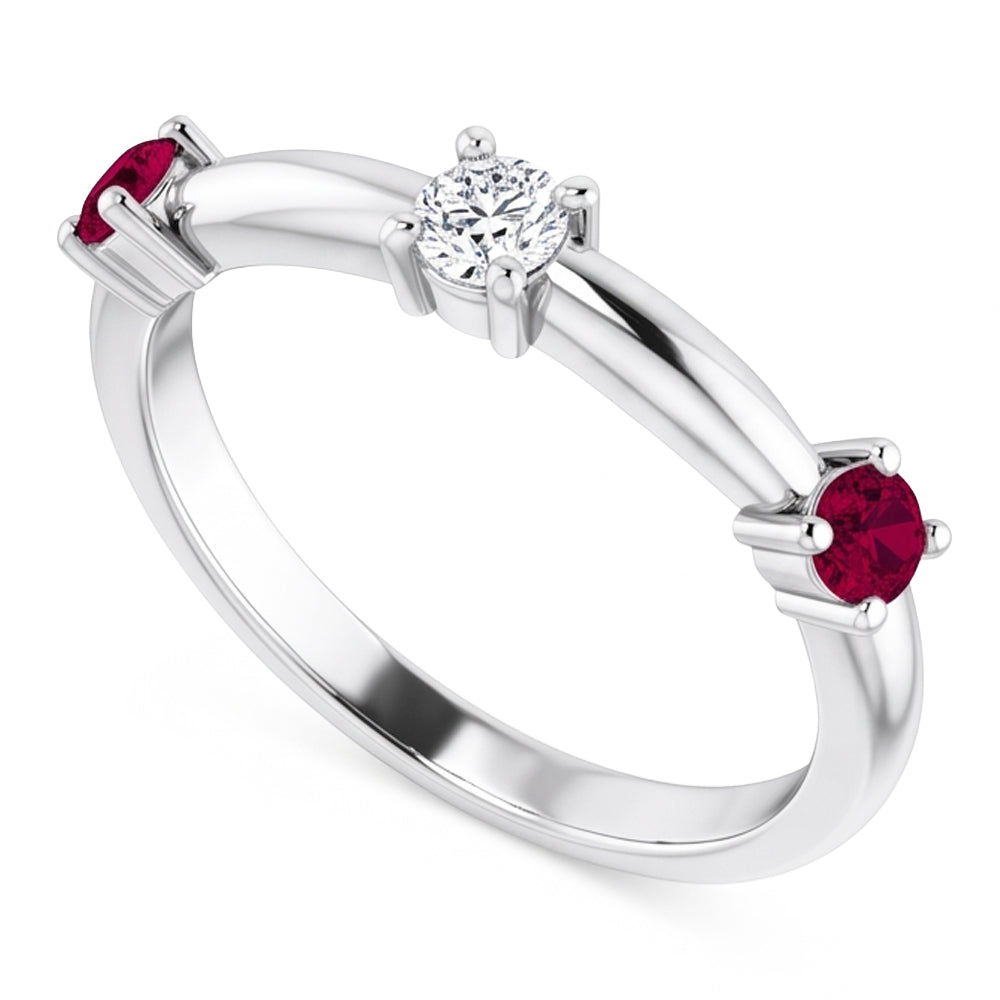 3 Steine Aus der Erde Abgebauter Natürlicher Diamantring 0.90 Karat Burma Rubin Damen Schmuck