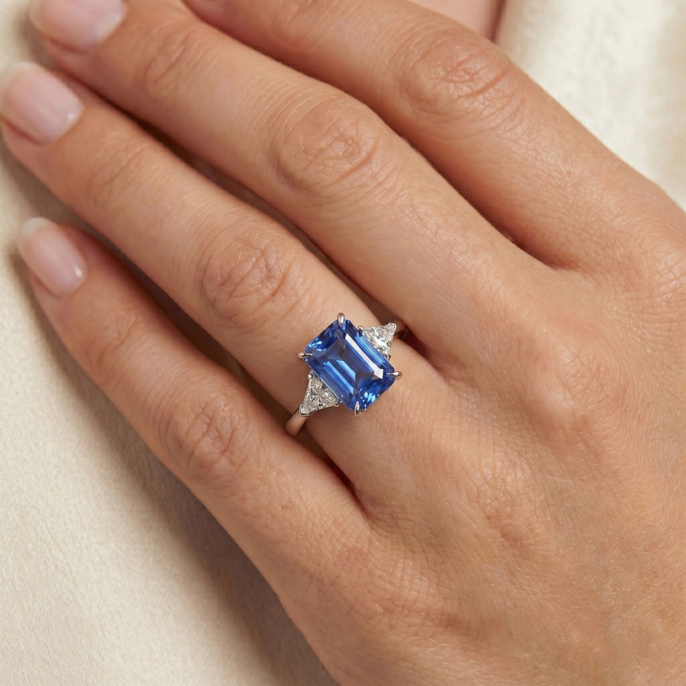 3 Steine Blauer Saphir Ring Kleine Billion Natürlicher Diamant ( nicht im Labor gezüchtet )en Schmuck 2,75 Karat