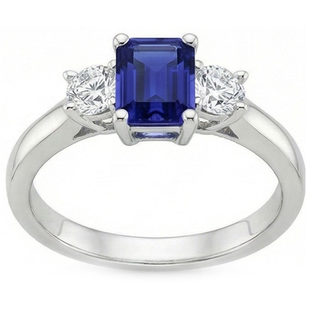 3 Steine Blauer Smaragd Saphir Aus der Erde Abgebauter Natürlicher Diamant Ring 2,50 Karat