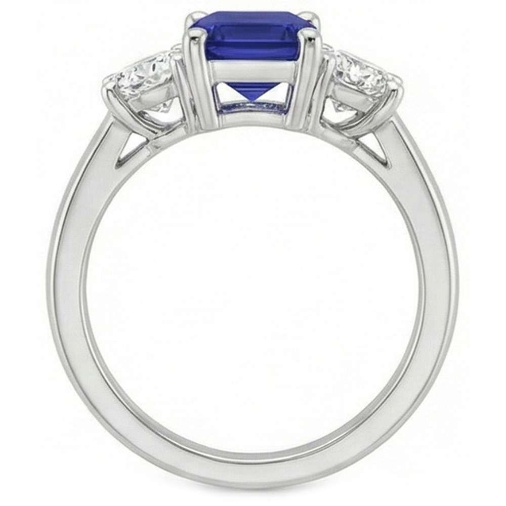 3 Steine Blauer Smaragd Saphir Aus der Erde Abgebauter Natürlicher Diamant Ring 2,50 Karat