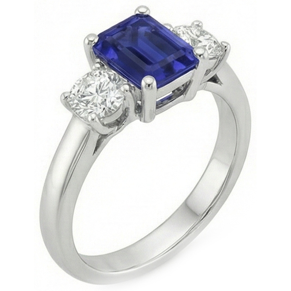 3 Steine Blauer Smaragd Saphir Aus der Erde Abgebauter Natürlicher Diamant Ring 2,50 Karat