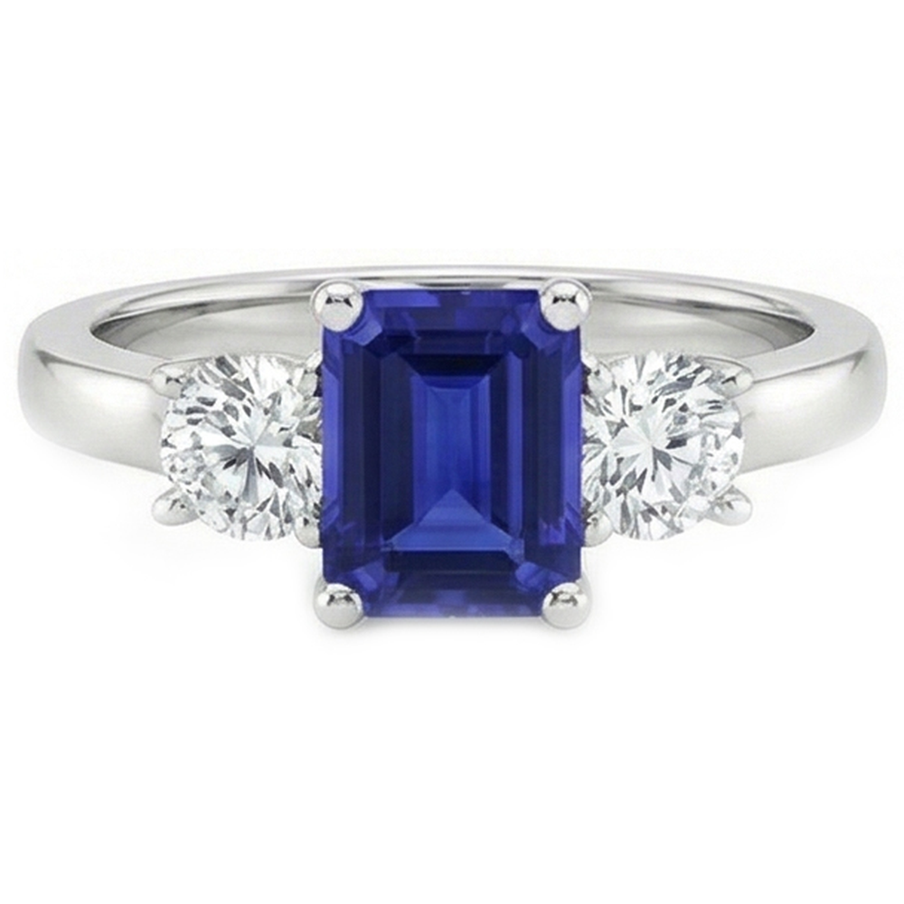 3 Steine Blauer Smaragd Saphir Aus der Erde Abgebauter Natürlicher Diamant Ring 2,50 Karat