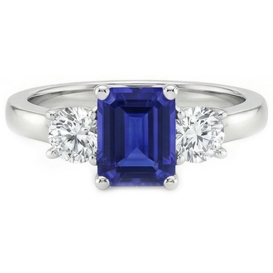 3 Steine Blauer Smaragd Saphir Aus der Erde Abgebauter Natürlicher Diamant Ring 2,50 Karat