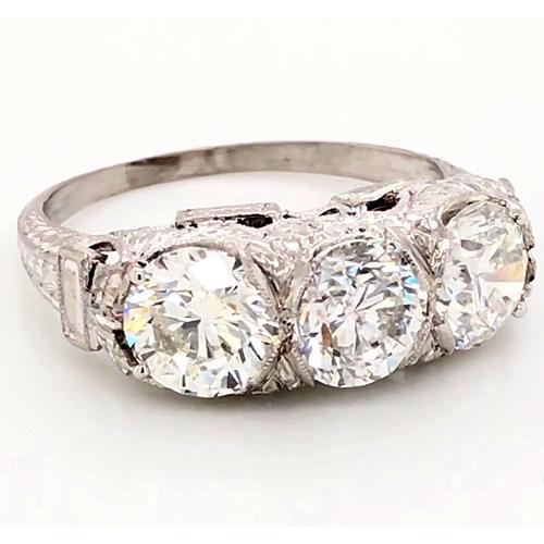 3 Steine Echt Diamantring 4,50 Karat Antik Stil Filigrane Milgrain