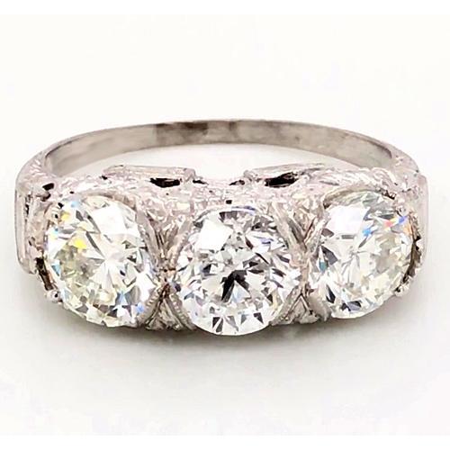 3 Steine Echt Diamantring 4,50 Karat Antik Stil Filigrane Milgrain