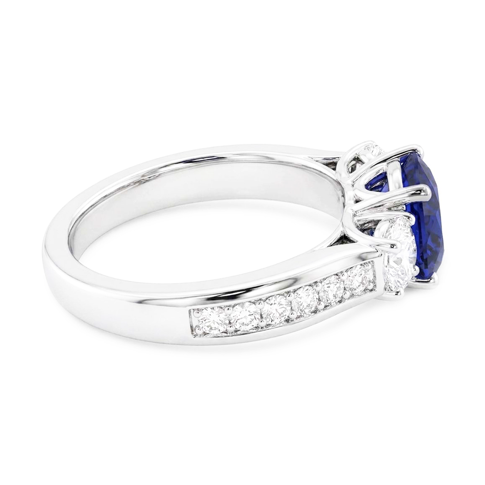 3 Steine Edelstein Ring Kissen Saphir & Natürlicher Diamant ( nicht im Labor gezüchtet )en 3,50 Karat