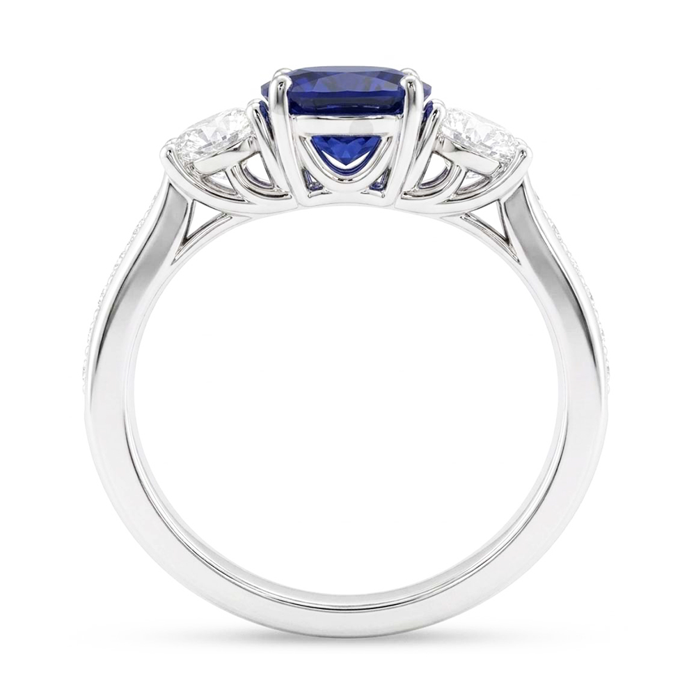 3 Steine Edelstein Ring Kissen Saphir & Natürlicher Diamant ( nicht im Labor gezüchtet )en 3,50 Karat