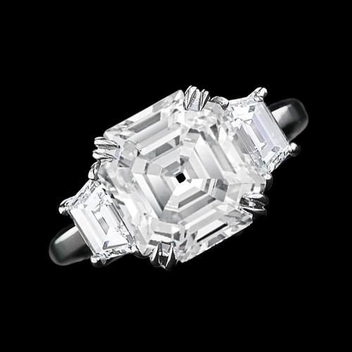 3 Steine Ehering Asscher & Trapezoid Natürliche Diamanten 7,50 Karat 14K Gold