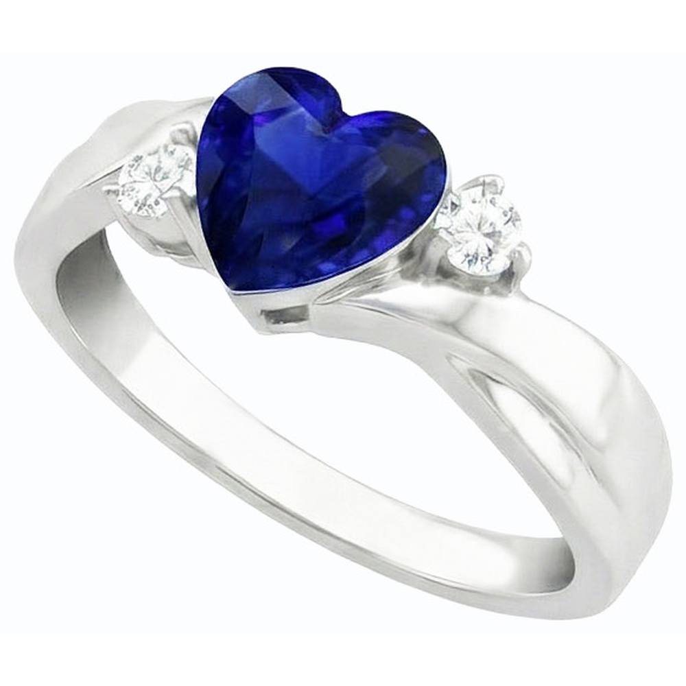 3 Steine Ehering Blaues Saphir Herz & Runde Natürlicher Diamant ( nicht im Labor gezüchtet )en 1,75 Karat
