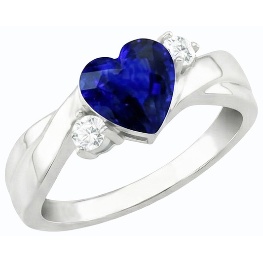 3 Steine Ehering Blaues Saphir Herz & Runde Natürlicher Diamant ( nicht im Labor gezüchtet )en 1,75 Karat