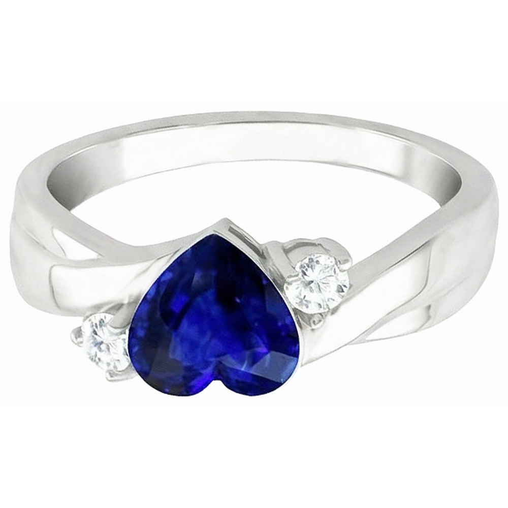 3 Steine Ehering Blaues Saphir Herz & Runde Natürlicher Diamant ( nicht im Labor gezüchtet )en 1,75 Karat