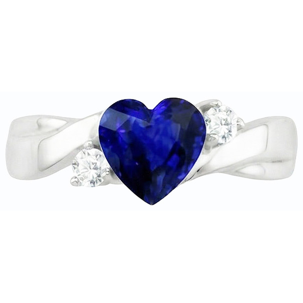 3 Steine Ehering Blaues Saphir Herz & Runde Natürlicher Diamant ( nicht im Labor gezüchtet )en 1,75 Karat
