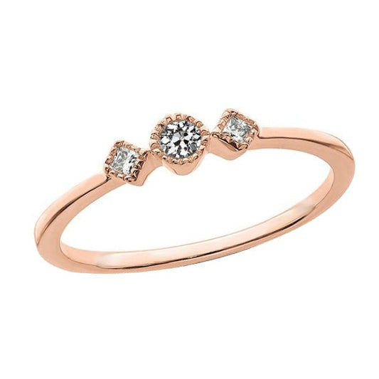 3 Steine Princess & Runden Old Mine Cut Echt Diamantring Roségold 1 Karat