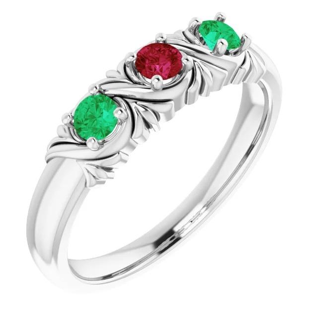 3 Steine Ring 0,60 Karat Antik-Stil Smaragd