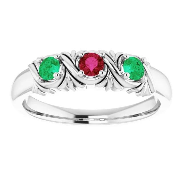 3 Steine Ring 0,60 Karat Antik-Stil Smaragd