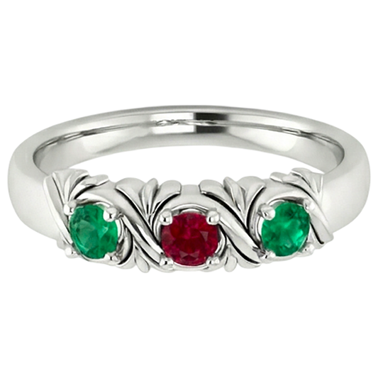 3 Steine Ring 0,60 Karat Antik-Stil Smaragd