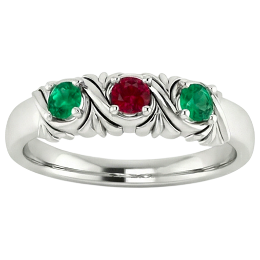 3 Steine Ring 0,60 Karat Antik-Stil Smaragd