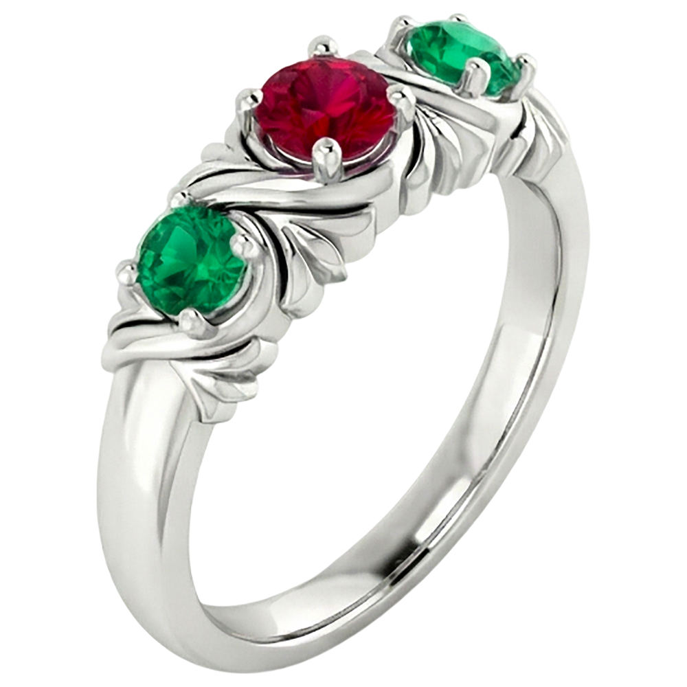 3 Steine Ring 0,60 Karat Antik-Stil Smaragd