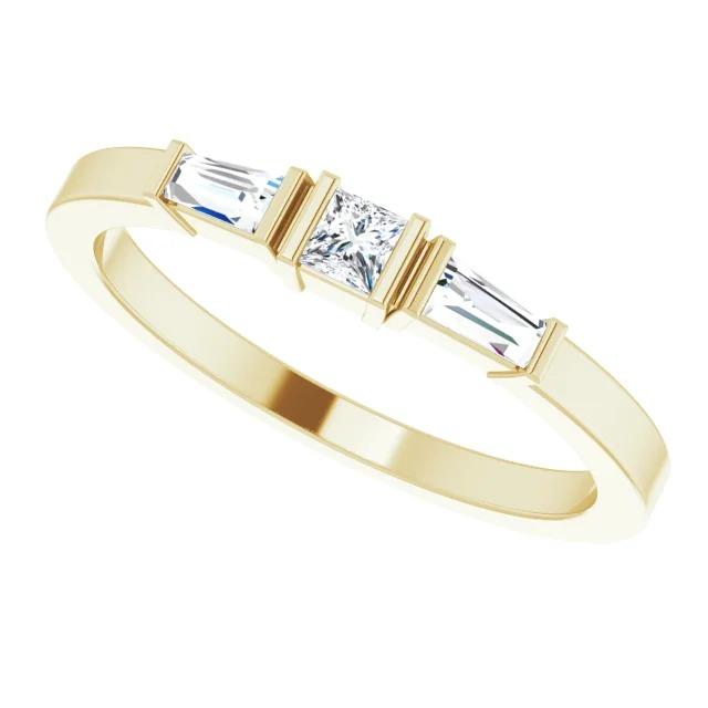 3 Steine Ring 1,10 Karat Prinzessin & Baguette Echt Diamanten Gelbgold 14K