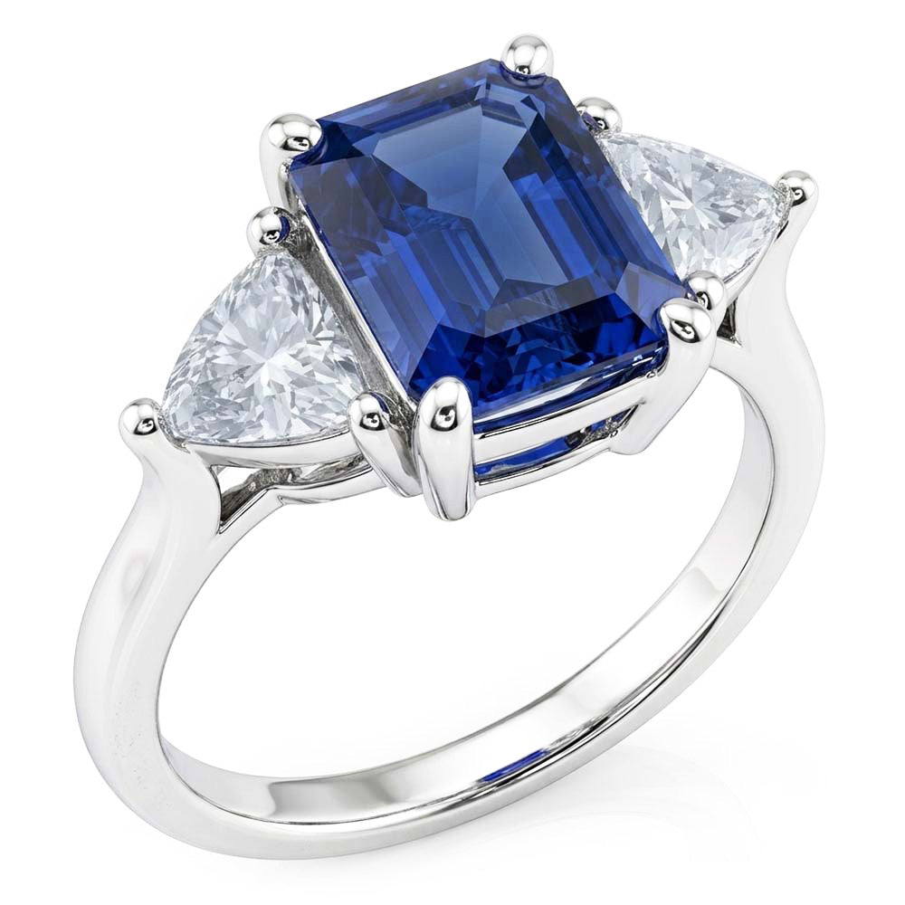 3 Steine Ring Blauer Saphir Smaragd & Trillion Natürlicher Diamant ( nicht im Labor gezüchtet )en 2,50 Karat