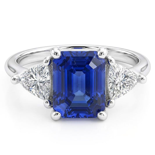 3 Steine Ring Blauer Saphir Smaragd & Trillion Natürlicher Diamant ( nicht im Labor gezüchtet )en 2,50 Karat