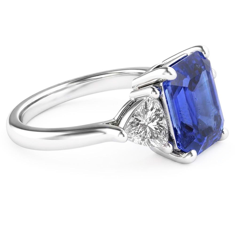 3 Steine Ring Blauer Saphir Smaragd & Trillion Natürlicher Diamant ( nicht im Labor gezüchtet )en 2,50 Karat