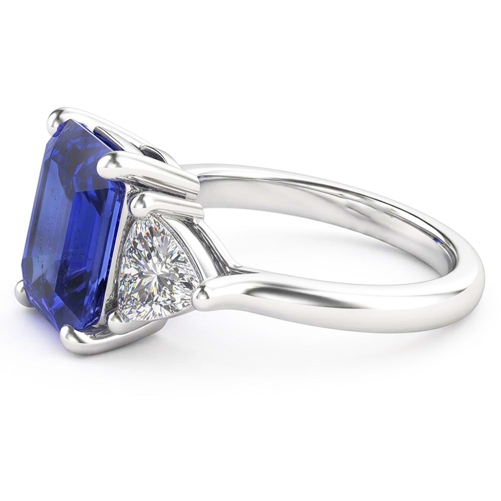 3 Steine Ring Blauer Saphir Smaragd & Trillion Natürlicher Diamant ( nicht im Labor gezüchtet )en 2,50 Karat
