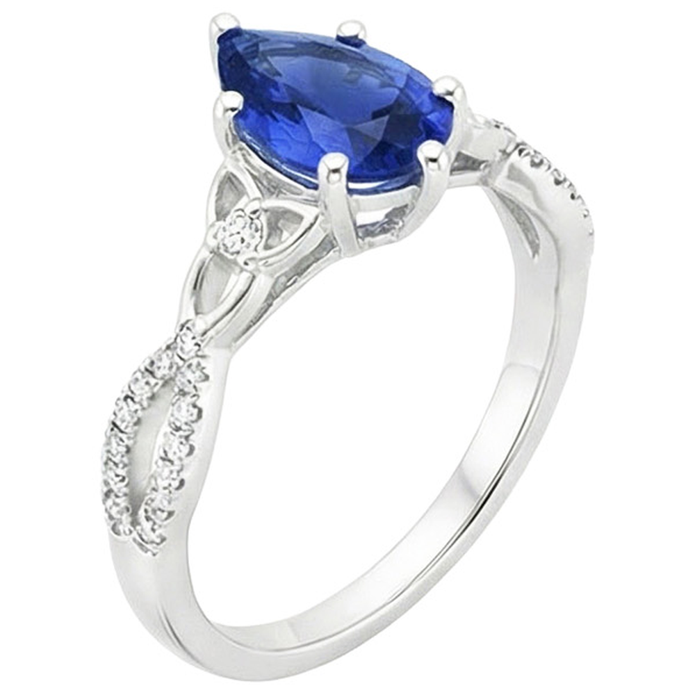 3 Steine Ring Ceylon Saphir & Runde Aus der Erde Abgebauter Natürlicher Diamant Akzente 3.75 Karat