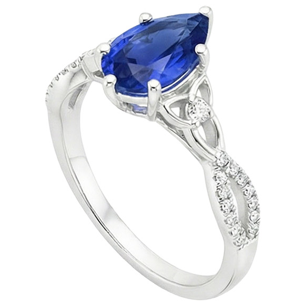 3 Steine Ring Ceylon Saphir & Runde Aus der Erde Abgebauter Natürlicher Diamant Akzente 3.75 Karat