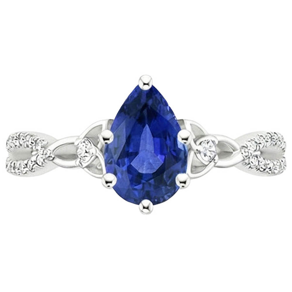 3 Steine Ring Ceylon Saphir & Runde Aus der Erde Abgebauter Natürlicher Diamant Akzente 3.75 Karat