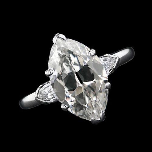 3 Steine Ring Old Cut Marquise Natürliche Diamant & Tapered Baguettes 5,25 Karat