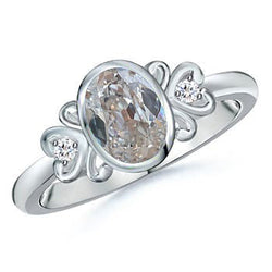 3 Steine Ring Oval alter Bergmann Echt Diamant Lünette Set 1,25 Karat Herz Style