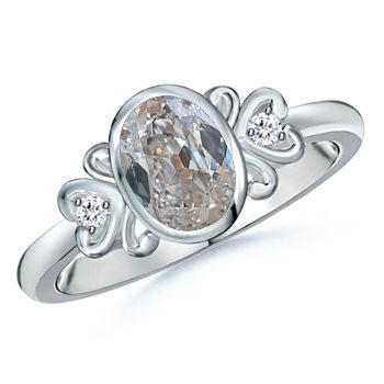 3 Steine Ring Oval alter Bergmann Echt Diamant Lünette Set 1,25 Karat Herz Style