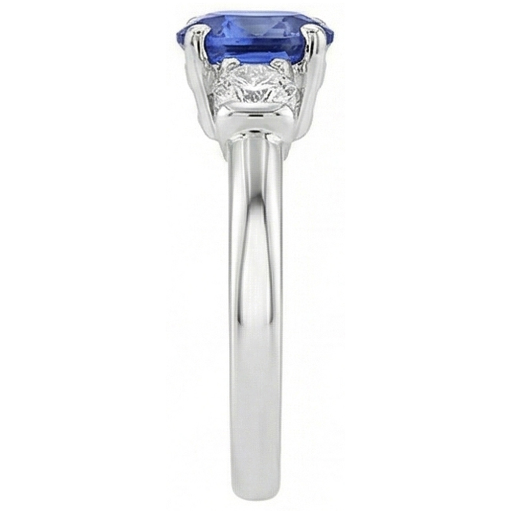 3 Steine Ring Oval und Rundschliff Ceylon Saphir & Aus der Erde Abgebauter Natürlicher Diamant 5 Karat Neu