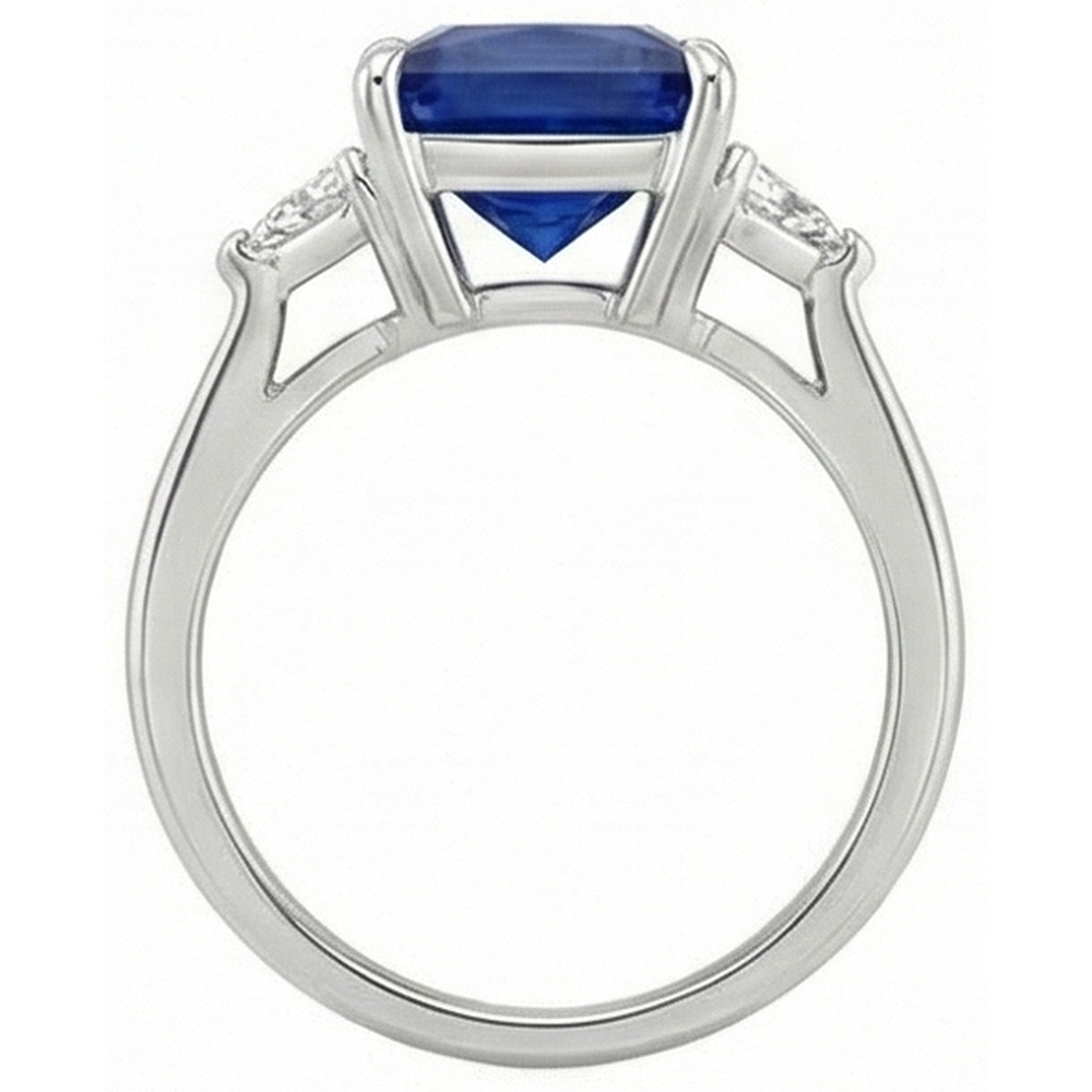 3 Steine Ring Prinzessin Blauer Saphir & Aus der Erde Abgebauter Natürlicher Diamanten im Trillion-Schliff 5,50 Karat