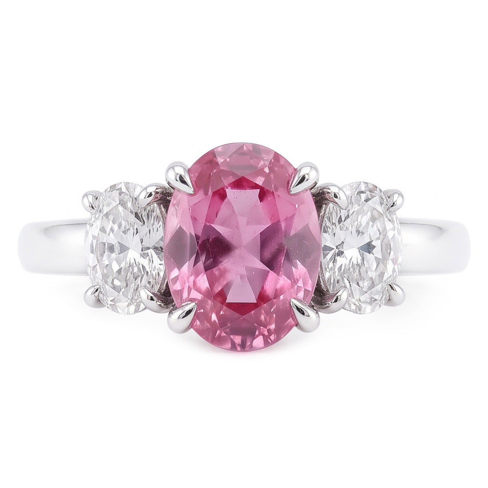 3 Steine Ring Rosa Saphir Mit Aus der Erde Abgebauter Natürlicher Diamanten 3,50 Karat Weißgold 14K