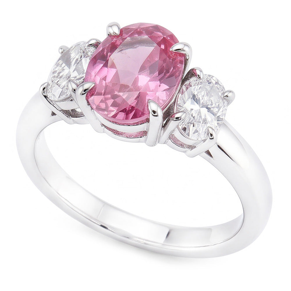 3 Steine Ring Rosa Saphir Mit Aus der Erde Abgebauter Natürlicher Diamanten 3,50 Karat Weißgold 14K