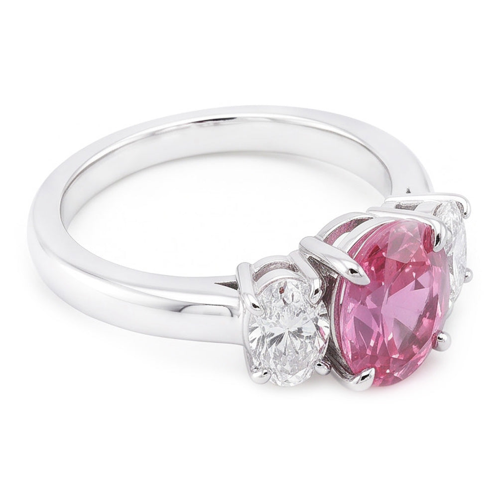 3 Steine Ring Rosa Saphir Mit Aus der Erde Abgebauter Natürlicher Diamanten 3,50 Karat Weißgold 14K