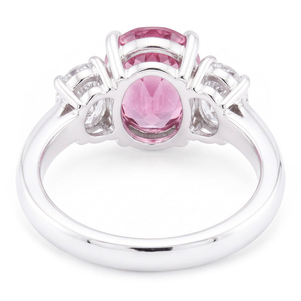 3 Steine Ring Rosa Saphir Mit Aus der Erde Abgebauter Natürlicher Diamanten 3,50 Karat Weißgold 14K