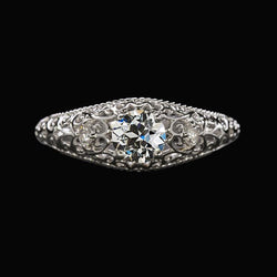 3 Steine Ring Rund Altschliff Echt Diamant Filigran Antik Stil 1.25 Karat