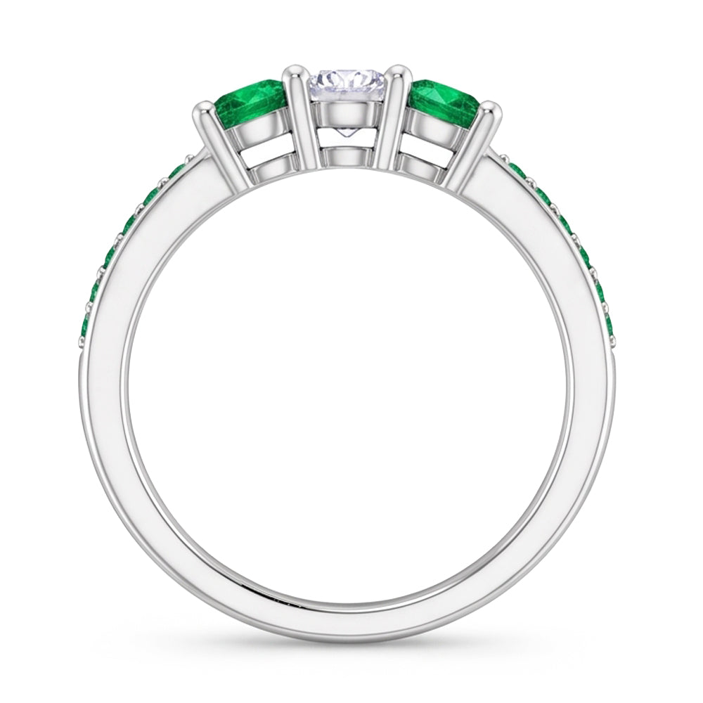 3 Steine Ring Runder Aus der Erde Abgebauter Natürlicher Diamant 1,07 Karat Kolumbianischer Smaragd