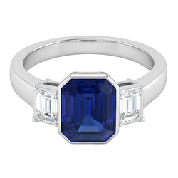 3 Steine Ring Smaragd Blue Sapphire & Princess Natürlicher Diamant ( nicht im Labor gezüchtet )s 1.50 Karat