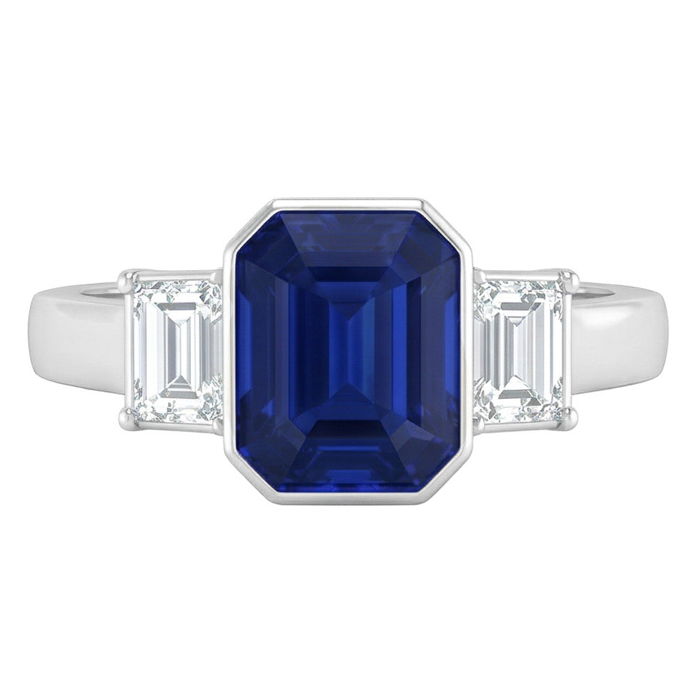 3 Steine Ring Smaragd Blue Sapphire & Princess Natürlicher Diamant ( nicht im Labor gezüchtet )s 1.50 Karat