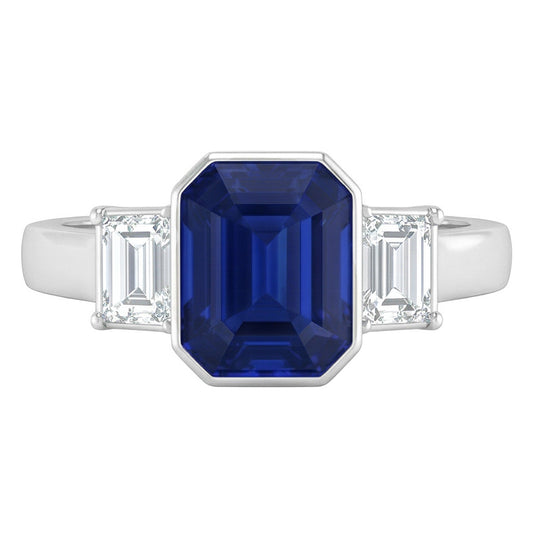 3 Steine Ring Smaragd Blue Sapphire & Princess Natürlicher Diamant ( nicht im Labor gezüchtet )s 1.50 Karat