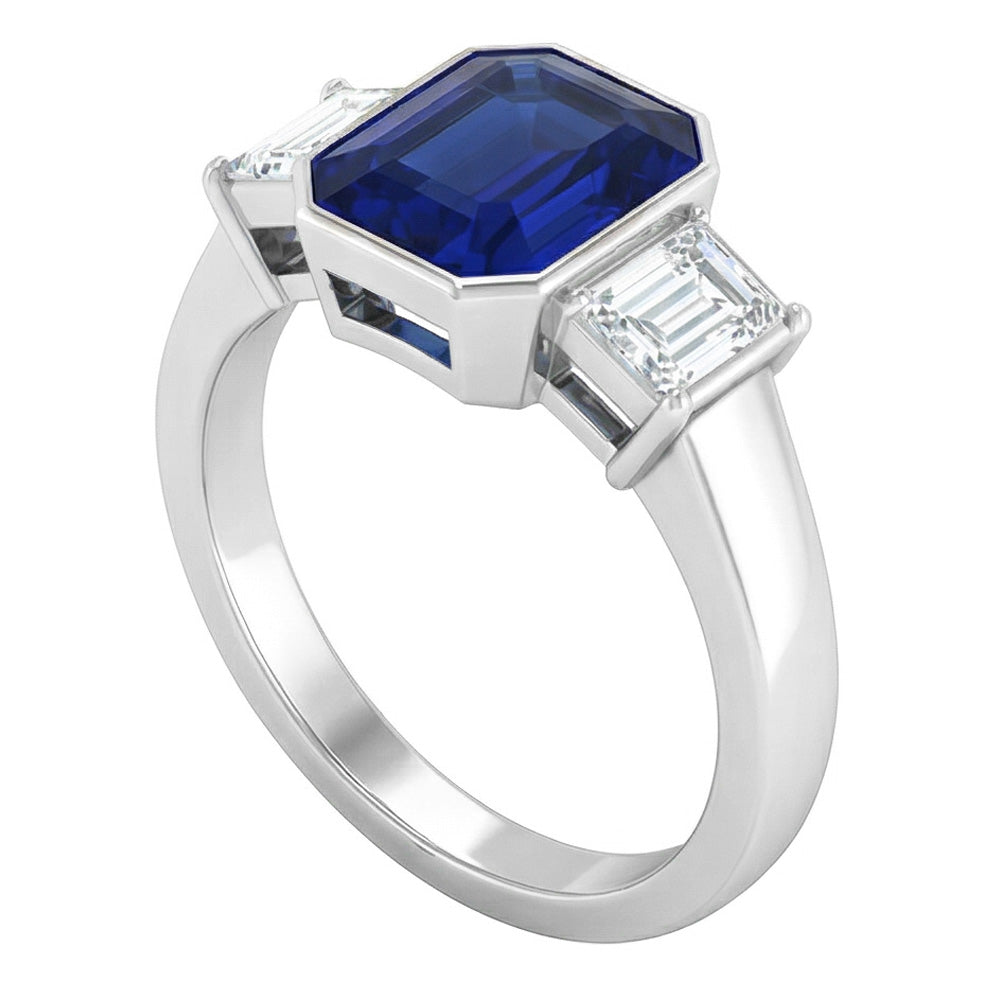 3 Steine Ring Smaragd Blue Sapphire & Princess Natürlicher Diamant ( nicht im Labor gezüchtet )s 1.50 Karat