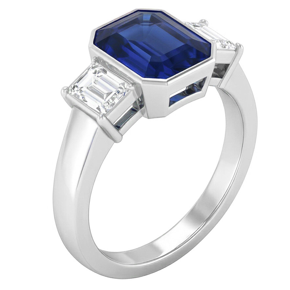 3 Steine Ring Smaragd Blue Sapphire & Princess Natürlicher Diamant ( nicht im Labor gezüchtet )s 1.50 Karat